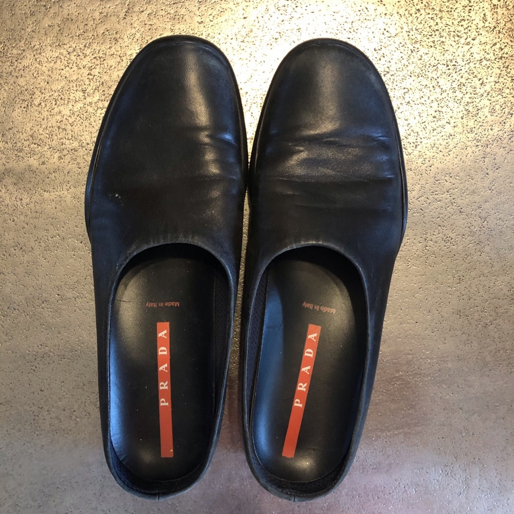 *PRICE DROP*  Women’s Black Leather Prada Slip-on shoes sz 10